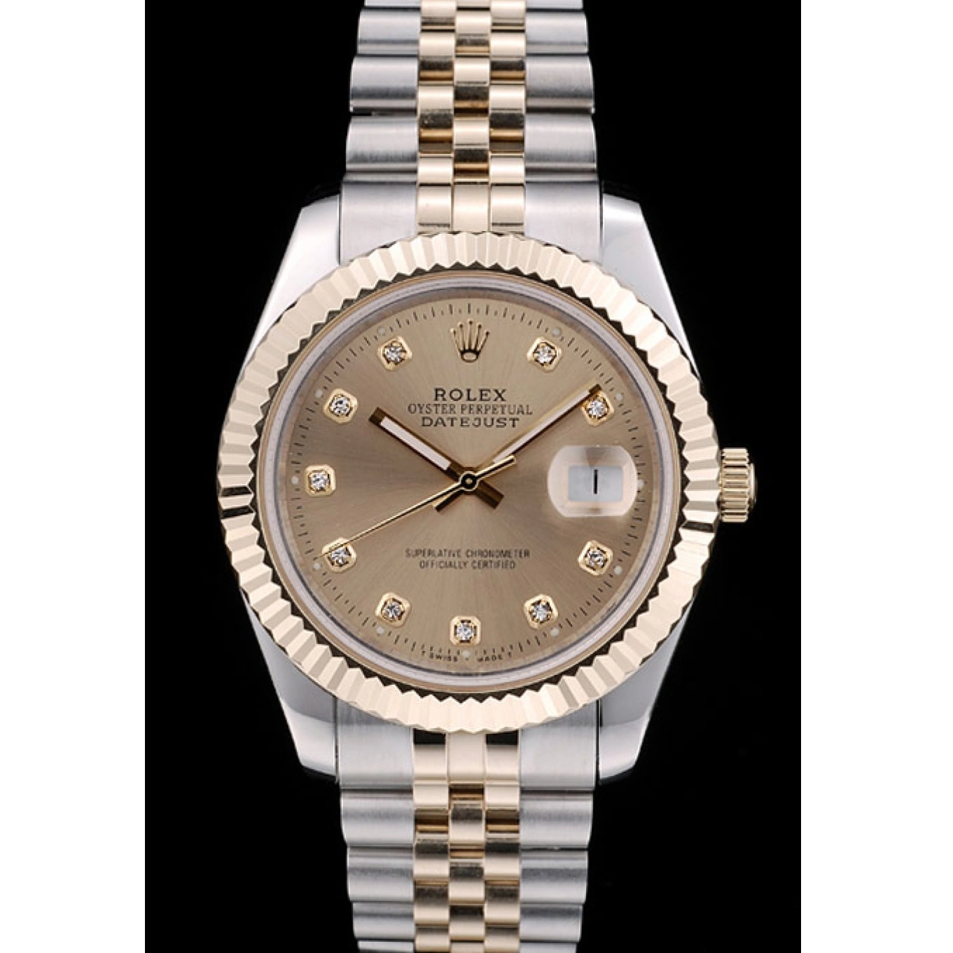 Aaa fake watches Gold 41978 Goldish Rolex Stainless Dial Bezel Steel DateJust Ribbed 0701